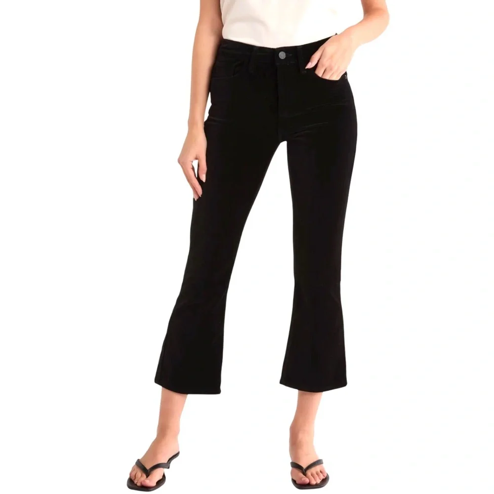 Frame Le Crop Black Velvet Mini Bootcut Jeans Five Pocket Womens Size 28 - Picture 1 of 7